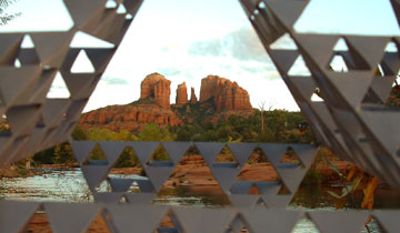Cathedral Rock in Sedona, Arizona, USA viewed through tetras, taken at dusk on 10/29/05.